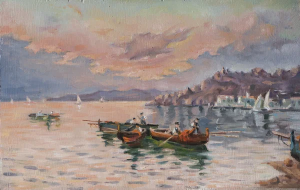 Oil painting of a view of the coastal — Stock Photo, Image
