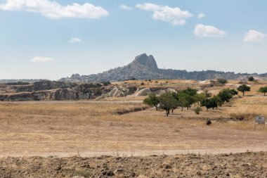 Ufukta Uchisar 'ın Kaya Kalesi, Kapadokya, Anadolu, Türkiye, Küçük Asya, Avrasya