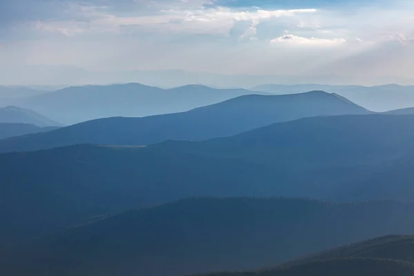 Panoranic Blue View Mountain Hills Meadows Sunset Carpathians Chornohora Ukraine — Stok fotoğraf