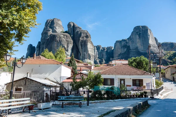 The huge rock pillars formation of Meteora over the Kastraki town, Kalabaka, Greece