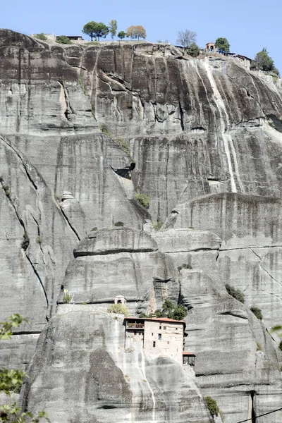 The Byzantine miraculous monastery on the rock formation, Meteora, Greece. Mysterious hanging over rocks monasteries near Kalabaka