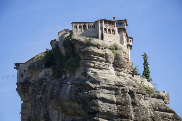 Bizantyjski Cudowny Klasztor Skale Meteora Grecja Tajemnicze Wiszące Nad Skałami — Zdjęcie stockowe