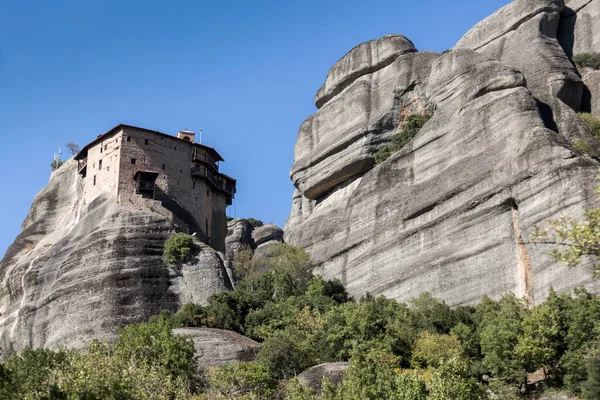 Byzantine Miraculous Monastery Rock Formation Meteora Greece Mysterious Hanging Rocks — Zdjęcie stockowe