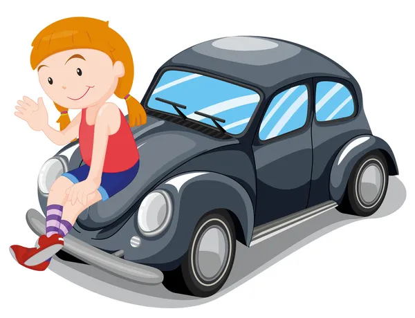 Fille assise sur la voiture — Image vectorielle