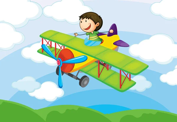 Junge auf einem Flugzeug — Stockvektor
