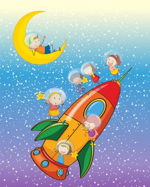 Kids on a rocket — Stock Vector