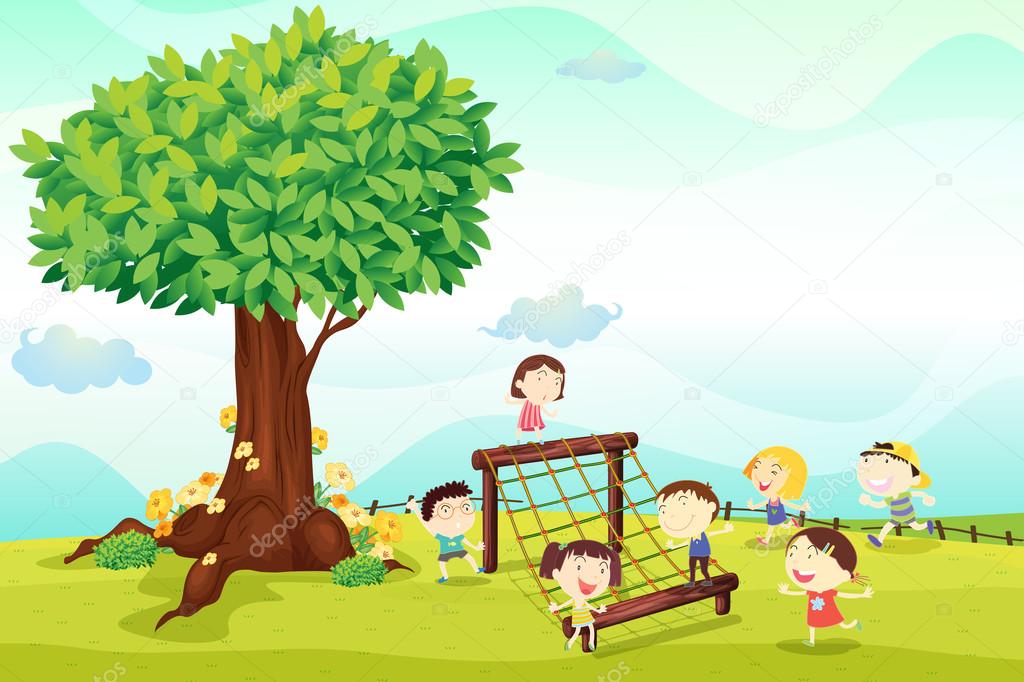 kids playing under a tree