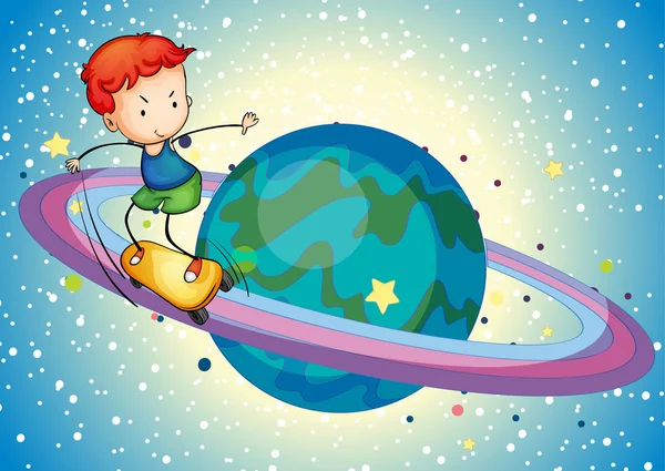 A boy on a planet — Stock Vector