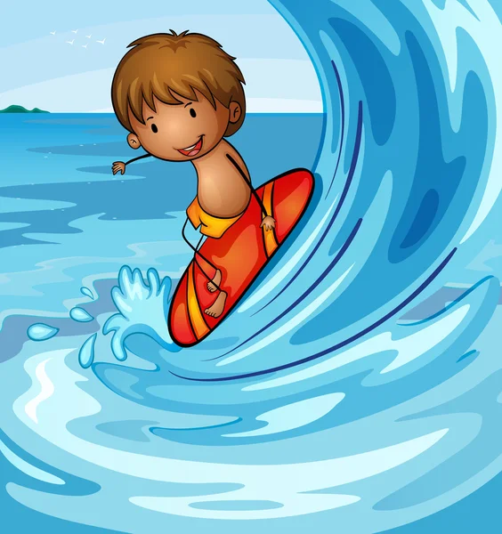 Un niño surfeando en el mar — Vector de stock