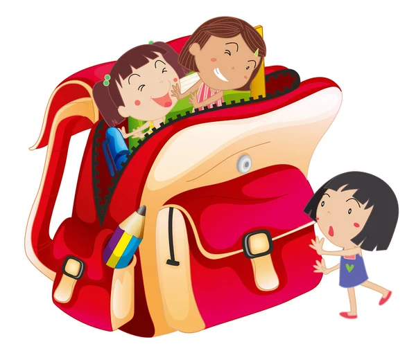 Девочки и школьный портфель — стоковый вектор