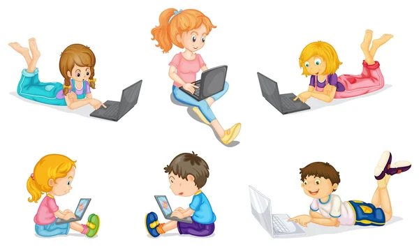 Kinderen met laptop — Stockvector