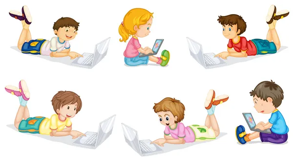 Kids with laptop — Stock Vector