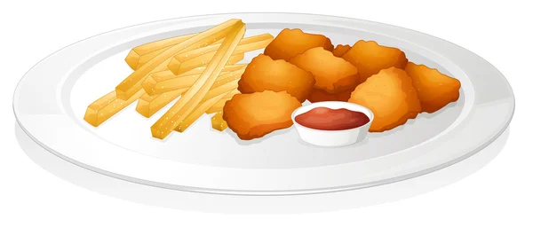 French fries, cutlet and sauce — Stock Vector