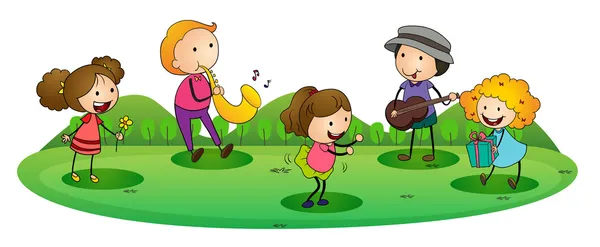 Niños tocando música — Vector de stock