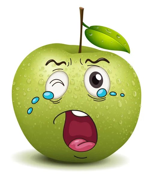 Плачущий яблочный смайлик — стоковый вектор