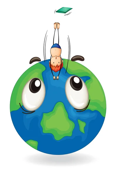 Garçon plongée sur terre globe — Image vectorielle