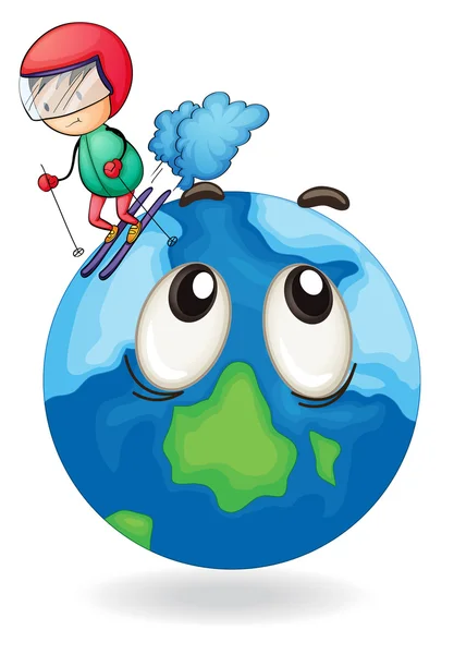 A boy playing skating on earth globe — Stock Vector