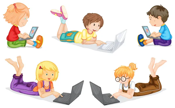 Kinder mit Laptop — Stockvektor