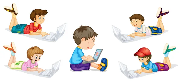 Kinderen en laptop — Stockvector