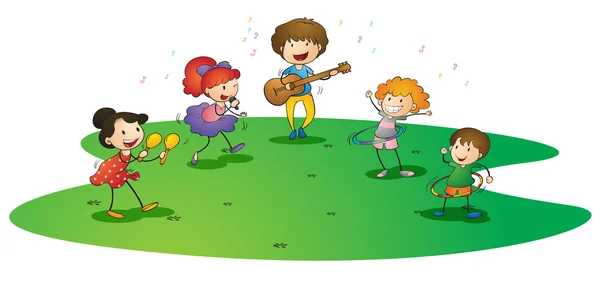 Niños disfrutando de música — Vector de stock