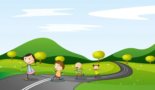 Niños y carretera — Vector de stock