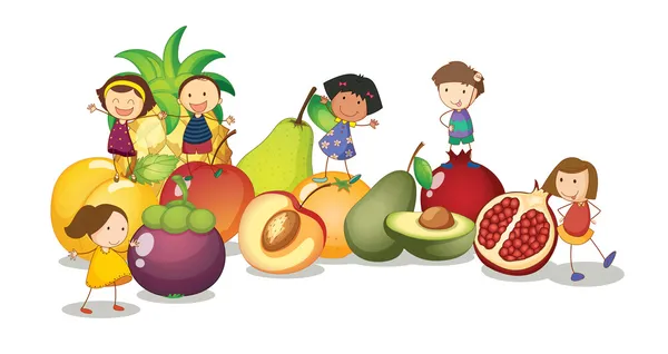 Kinderen en vruchten — Stockvector