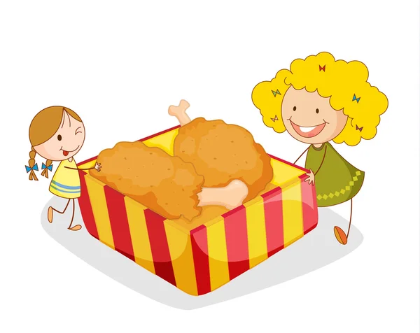 Κορίτσι και κοτόπουλο — Διανυσματικό Αρχείο