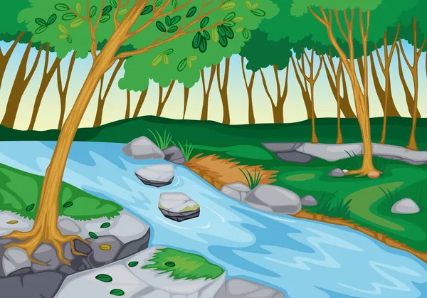 Río que fluye en la naturaleza — Vector de stock