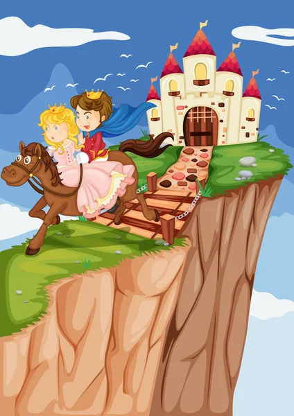 Roi et reine devant le palais — Image vectorielle