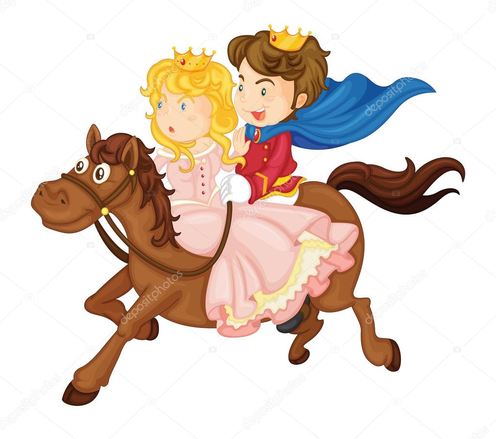 king and queen riding on a horse