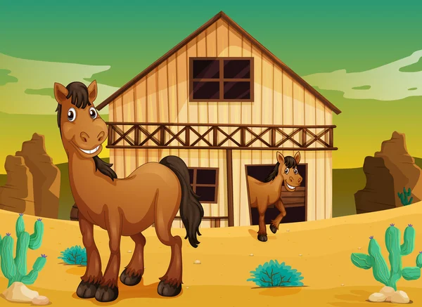 Dom i konie — Wektor stockowy