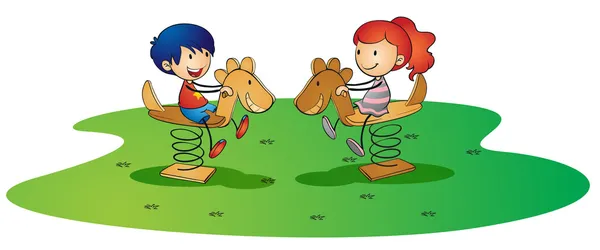 Kidsplaying on spring horse — Stock Vector