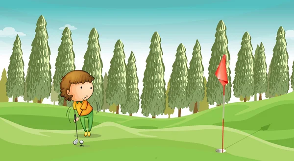 Niño jugando al golf — Vector de stock