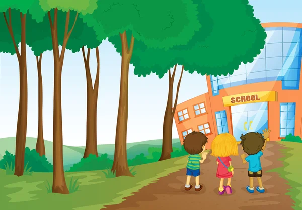Des enfants devant l'école — Image vectorielle
