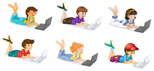 Laptops and Kids — Stock Vector