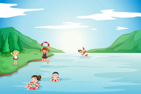 Enfants nageant dans l'eau — Image vectorielle