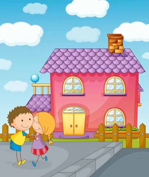 Gyerekek és a ház — Stock Vector