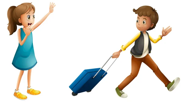 Boy, girl and suitcase — Stock Vector