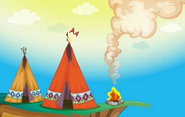Домик для палаток и огонь — стоковый вектор