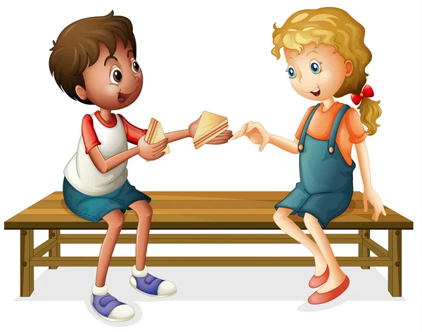 Kids sitting on a bench — Stock Vector