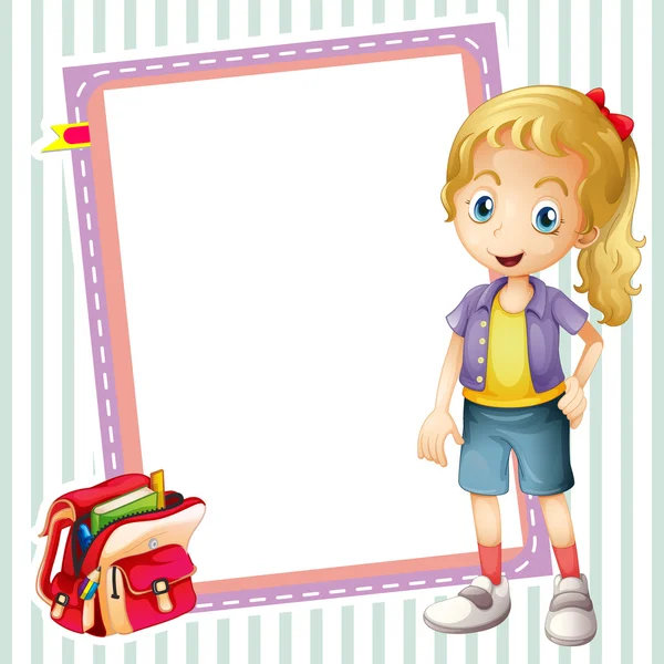 Fille, sac d'école et tableau blanc — Image vectorielle