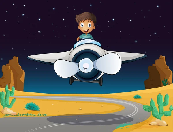 En pojke och flygplan — Stock vektor