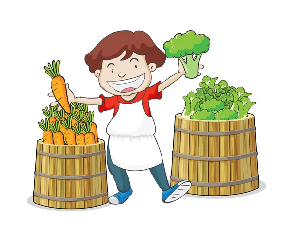 Un niño y verduras — Vector de stock