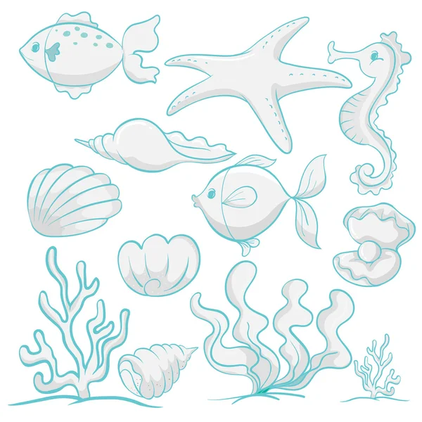 Meerestiere und Pflanzen — Stockvektor