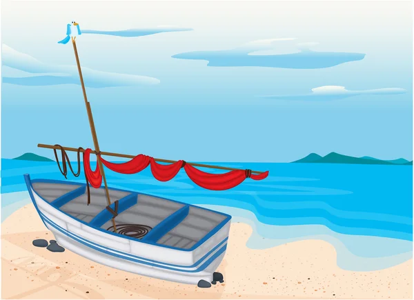 Mer plage et bateau — Image vectorielle