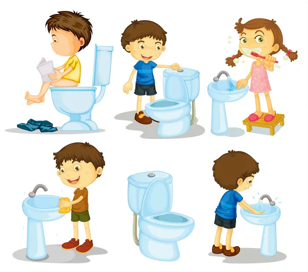 Çocuklar ve banyo aksesuarları — Stok Vektör