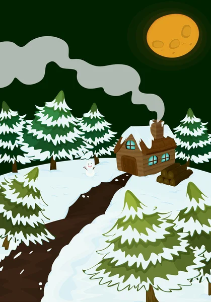 Haus in der Natur mit Schnee bedeckt — Stockvektor