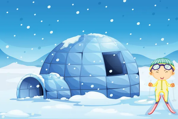 Ein Iglu und ein Junge — Stockvektor