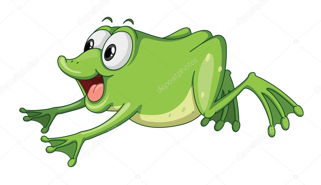 a green frog jumping