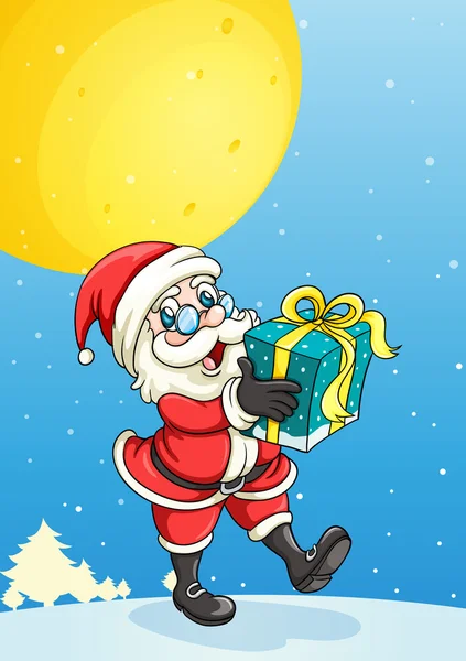 Een santa claus en de doos van de gift — Stockvector